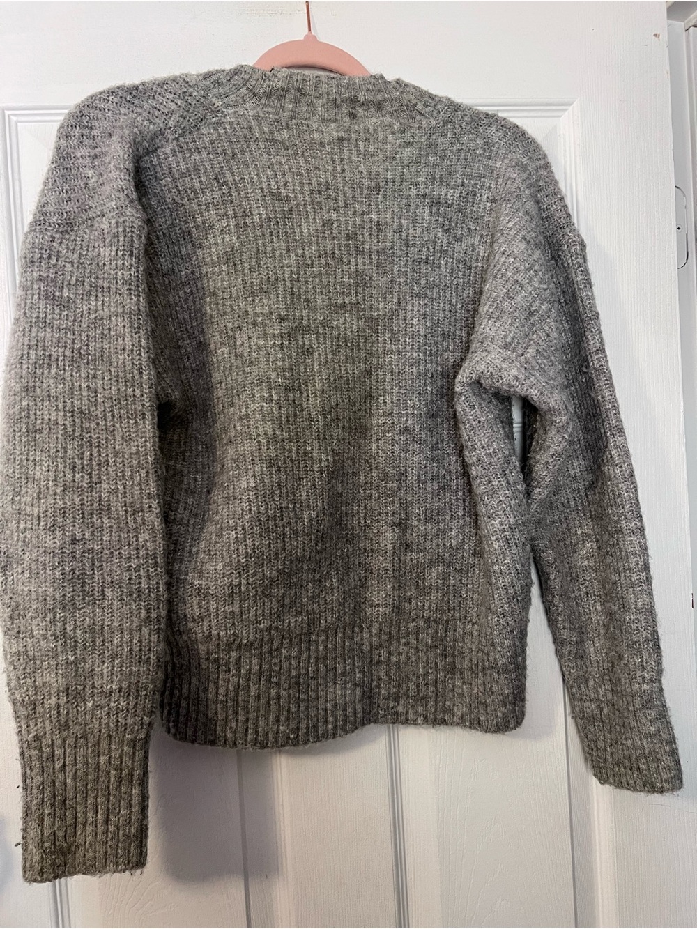 #454 Pistola XL Gray Marled Chunky Knit V-Neck Sweater Oversized Cozy Pullover - Picture 2 of 3